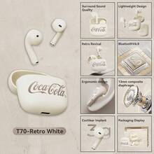 Coca Cola Coca-Cola T70 Retro Beat Bluetooth Earbuds, 13mm Driver, Bluetooth 6.0, Leather Texture, 3g Lightweight, Black/Beige - View 11