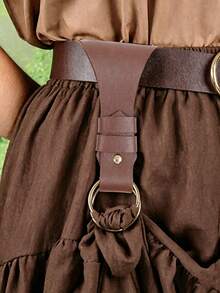 1PC Vintage Medieval Skirt Clip, Retro Faux Leather Belt Skirt Holder With Double Ring, Renaissance Costume Accessory For Women - A - View 2