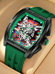 New Fashion Colorful Hollow Dial Silicone Strap Men's Watch, Luminous Function, Casual Quartz Sports Watch, Classic Men's Wristwatch - White - View 15