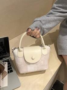 Túi xách tay dáng xòe thời trang mới mùa Xuân/Hè, chất liệu denim cao cấp, thanh lịch, đa năng, thích hợp cho công sở, dành cho nữ. - Màu be - Xem 5