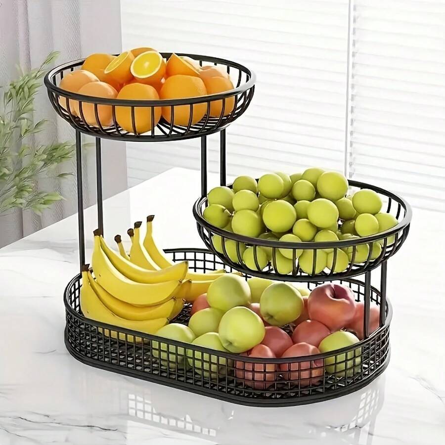 Senmeo 1Pc 3-Tier Metal Fruit Basket, Anti-Wobble Sturdy Storage Rack, Kitchen/Living Room/Party Display, Mother's Day - White - View 1
