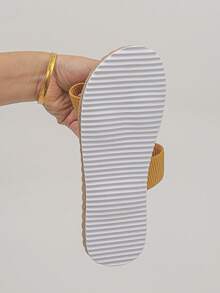 1 Pair Linen-Like Rope Sole Minimalist Solid Color Comfortable Lightweight Round Toe Flat Sandals, Fashion Women's Summer Yellow Beach Slippers, Casual Outdoor Wear, Yellow Sandals, Mother's Day Gift, Random Pattern - Yellow - View 8