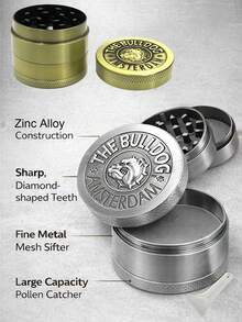Amsterdam Bulldog 四层锌合金香料研磨器，复古香料研磨器带花粉收集器，手动烟草研磨器，耐用金属研磨器，适用于厨房和香料，便携式吸烟配件，适合居家和旅行 - 彩色 - 查看 3