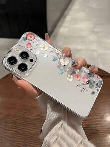 1pc Colorful Half Floral Pattern Transparent TPU Protective Phone Case Suitable For IPhone 11 12 13 14 15 16 Pro Max Xr 7 8 Plus Series - Multicolor - View 2