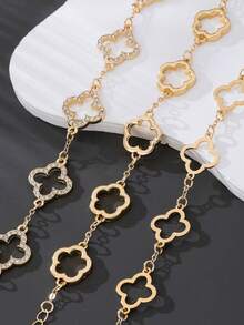 Set 3 Buah Gelang Elegan dengan Dekorasi Kristal Bentuk Daun Semanggi Berongga, Set Gelang Klasik Serbaguna Warna Emas untuk Wanita - Multiwarna 2 - View 2