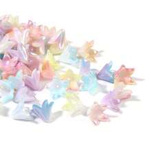 30g Cuentas de plástico con forma de lirio arcoíris con lentejuelas, cuentas de flores estrella de colores mixtos, adecuadas para hacer joyas DIY, pasadores de pelo, pulseras, manualidades - Multicolor - Ver 6