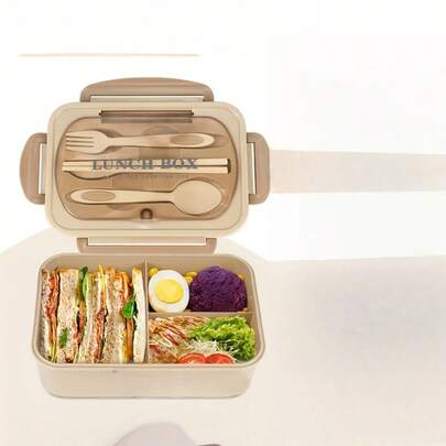 Leak-Proof Bento Box, 40.58 Oz Adult Bento Box With Tableware, Microwaveable, 3-Grid Partition, Green Lunch Container, Suitable For School, Work And Outdoor Dining, Outdoor Bento Box | Zoned Bento Box
