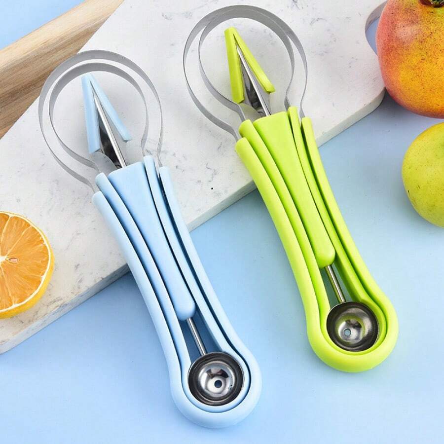 1套多功能水果挖球工具,不鏽鋼瓜球挖球器水果分離器削皮器,舒適握把手柄,緊湊收納設計,適用日常水果切割與甜點裝飾 - 三合一雕刻刀 - 查看 1