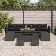 vidaXL Gartensofa-Set Mit Kissen 10 Pcs Schwarz Poly-Rattan - Black - View 3