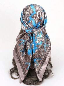 1pc 90CM Paisley Printed Ladies Bandana Simulated Silk Headband Women Bandana Top,Large Size Square Scarf,Hair Band,Head Band Ideal For Dressing Up Your Look - màu đen - Xem 11