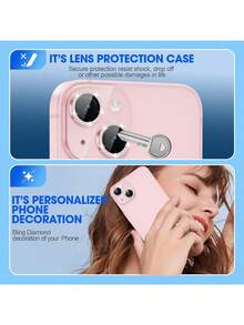 XINHONGYU 1 Set Shiny Diamond Lens Protective Case Compatible With IPhone 16 15 14 13 12 11 Pro Max - Pink - View 6