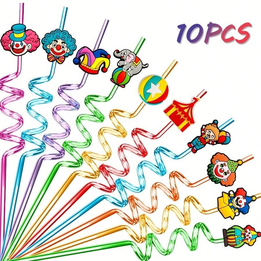 WJLLMYBAKING 10PCS Circus Theme Straws Clown Styling Plastic Straws Reusable Spiral Fun Straws Party Decoration Supplies - View 1