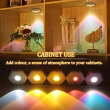 1pc Creative White Hexagonal Cat Eye Sunset Red Projection Sunset Lamp, Battery Powered Cabinet Lighting Wall Lamp, LED Touch Adjustable Sunset Projection Light, Indoor Decor Night Light Auxiliary Lighting Use - Multicolor - View 6