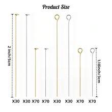 1盒400枚，2种尺寸，平头针，眼针，用于珠宝制作DIY，直头眼针，金银两色，不锈钢端头针，用于工艺耳环、手链、项链、吊坠等饰品制作。 - 銀色,金色 - 查看 2