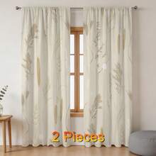 2 PIEZAS Cortinas opacas con patrón de hierba natural, cortinas de dormitorio bohemio beige, cortinas para sala de estar, 52"Ancho * 84"Largo - Multicolor - Ver 8