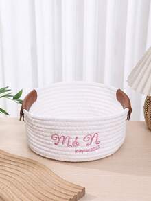 1pc Personalized DIY Handwoven Storage Basket, Foldable Embroidered Name Cosmetic Organizer Basket For Toys, Pet Supplies, Remote Controls, Bedroom, Living Room, Gift - Decorated Multi-color - View 6
