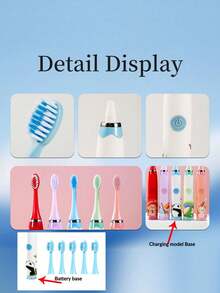 1 pieza Cepillo de dientes eléctrico recargable/a pilas, a pilas con 1 botón y 1 velocidad, recargable con 1 botón y 4 velocidades, incluye 6 cabezales de cepillo - Blanco - Ver 7