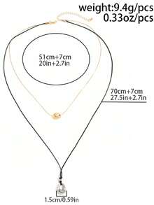 1 pieza Collar largo con colgante de gota de agua hueco multicapa, accesorio de collar de cadena fina de cuerda de cera con estilo de moda - Multicolor - Ver 7
