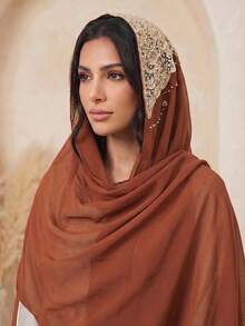 1 chiếc khăn trùm đầu bằng vải chiffon kiểu Bohemian thanh lịch, khăn choàng phù dâu, thêu hạt cườm vàng, nhẹ và thoáng khí, phù hợp để mặc hàng ngày và phối cùng váy Abaya, quà tặng Ngày của Mẹ. - Nhiều màu - Xem 11