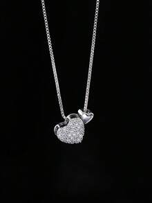 1 chiếc dây chuyền mặt hình trái tim bằng đồng đính đá lấp lánh, kiểu dáng tối giản, đa năng, phù hợp cho nữ giới đeo hàng ngày, quà tặng ngày Valentine. - Bạc - Xem 1