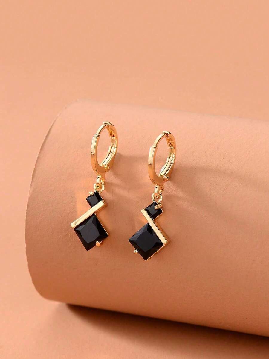Rhinestone Geo Drop Earrings X4IA - 銀色 - 查看 1