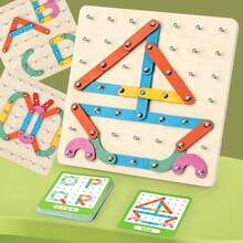Juego de rompecabezas de tablero de clavijas de 2 en 1 de madera, juego educativo con tarjetas de patrones gráficos, juguete creativo para niños - Multicolor - Ver 6