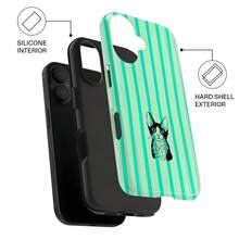 Green Striped Cute Cat Unique Dual-Layer Phone Protective Case, Durable, Dual-Layer Design Provides Premium Protection, Anti-Fall And Shock-Proof, Suitable For IPhone 17 16e 16 15 14 13 12 11 8 7 X XS XR Plus Pro Max Mini SE2 SE3 And Other Models, Birthday Gift - Multicolor - View 4