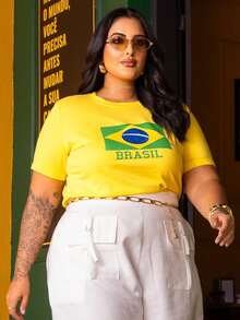 Brazil T-Shirt, Women's T-Shirt, World Cup, Green And Yellow Flag, 2026 , Sizes P To G3 Plus, 100% Cotton Fabric - 黃色 - 查看 6