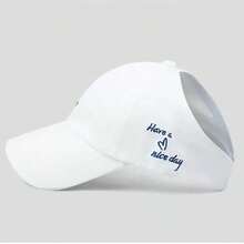 Sombrero de protección solar para exteriores, primavera/verano 2026, gorra de béisbol con media malla y coleta para mujer, gorra visera con estampado de letras estilo coreano, para playa y viajes - Multicolor - Ver 12