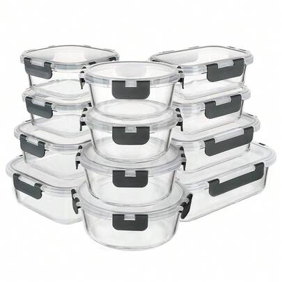 12Pack Rectangular High Borosilicate Glass Lunch Boxes, Airtight & Leakproof Bento Boxes, Food Storage Containers For Meal Prep, Ideal For Work, School, Picnic & Kitchen Food Storage