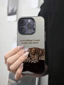 New Creative Fashion IMD Laser Phone Case Series, Leopard Print "I Want Everything" Slogan Pattern, Classic Hybrid Shockproof Anti-Slip Phone Case, Compatible With IPhone 17/17Air/17Pro/17ProMax, 16/16Plus/16ProMax, 15, 14, 13, 12, 11 Series, And Galaxy S22, S23, S24, S25 PLUS ULTRA Series, Suitable For Couples, Girlfriend, Boyfriend, Friends Or Yourself. - Black - View 2