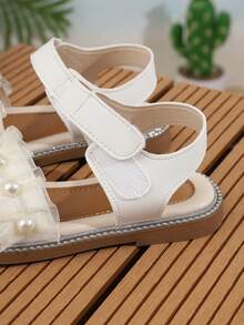 New Princess Crystal Rhinestone Sandals, Girls Flat Thick Bottom Soft Sole Toddler Shoes, Versatile & Comfortable, Suitable For Big Kids & Plus Size - White - View 7