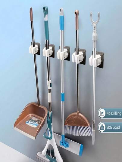 8PCS/4PCS/1pc Multi-Function Mop Broom Holder, Pot Clip, Wall-Mounted Broom Clip, Self-Adhesive Mop Broom Hanger, Detachable Waterproof Non-Slip Hooks, Suitable For Home, Bathroom, Kitchen, Garden And Garage Storage, Bathroom/Kitchen/Toilet/Garage Tools, No Drilling And Non-Slip (Random Color And Style)