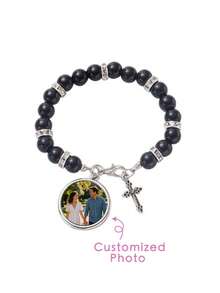1pc Customized Couple Photo Beaded Bracelet, Jewelry Gift With Engraved Photos, Ideal Anniversary/Valentine's Day Gift For Girlfriend/Boyfriend, Fashionable & Casual Style, Suitable For Anniversary, Birthday, Daily Wear, Graduation, Wedding, Perfect Gift For Her, Him, Girlfriend, Boyfriend, Parents, Family, Friends - Multicolor - View 5