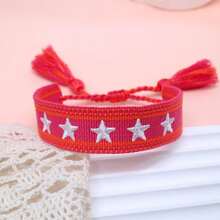 1pc Embroidered Pentagram Handmade Braided Bracelet - Hot Pink - View 2