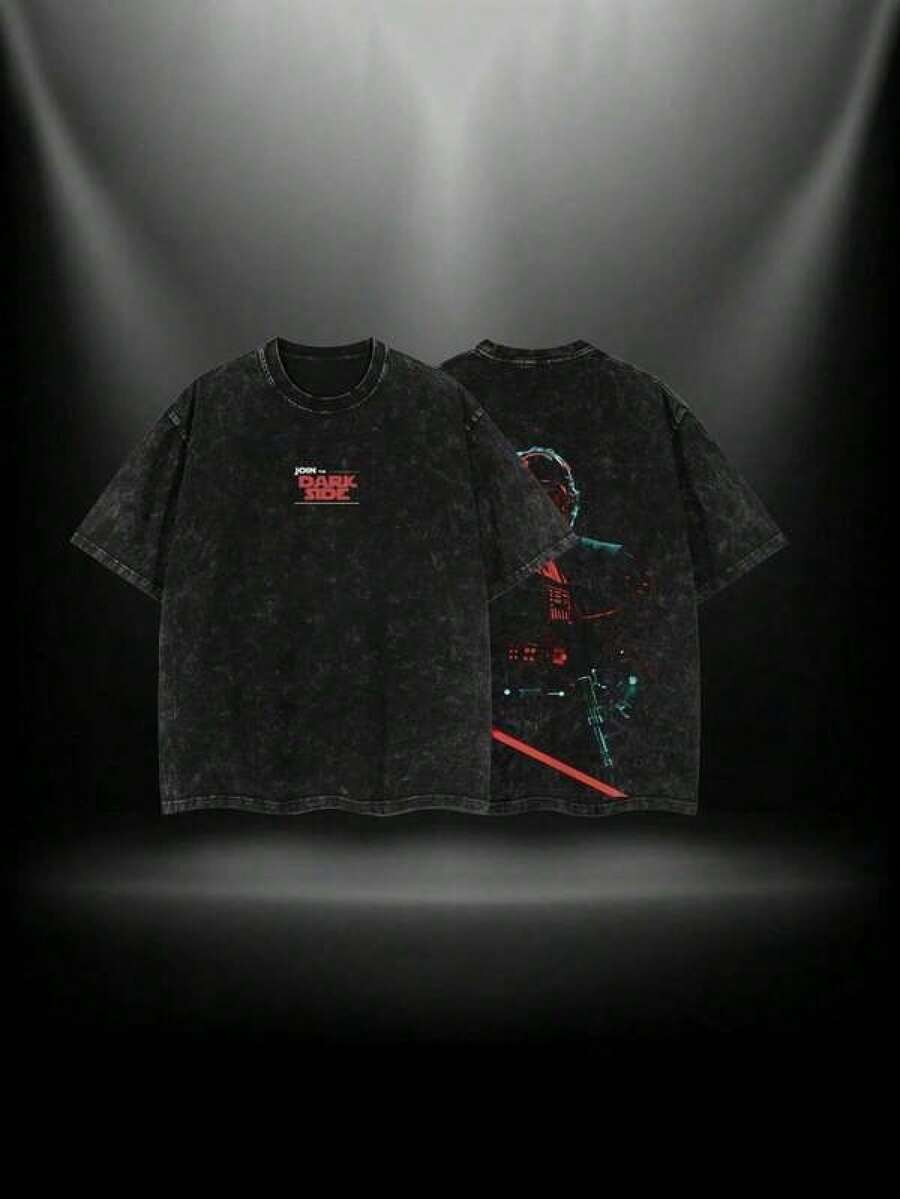 T Shirt Print ,Graphic-Cotton Tees Size Plus, Cartoon Round Neck Short Sleeve, Anakin Sith Lord Join The Dark Side -Battlefront Double Printed Oversize Lightweight Acid Washed Tee TV Show Graphic Top Cotton Gift T-Shirt For Comic Lover, Gift T-Shirt For Movie Lover Men's Regular Fit Floral Print Tee Streetwear ,Y2K,Oversized Shirt Men,With Shirt,Summer Tops,Shirt Suitable - màu đen - Xem 1