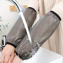 1 Pair Waterproof Sleeves Cover, Faux Leather Stain Resistant Long Transparent Arm Guard, Reusable Protective Oversleeve For Dishwashing Household Cleaning Kitchen Work Supplies - Waterproof and Transparent - View 6