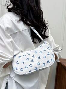 Nueva llegada Bolso baguette de un solo hombro con estampado de corazón fresco para mujer, primavera/verano - Azul - Ver 2