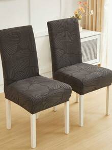 1 buah/4 buah/6 buah/8 buah Sarung Kursi Abu-abu Tua yang Dapat Dilepas, Motif Daun Jacquard Mewah, Elastis, Cocok untuk Dekorasi Kursi Ruang Makan, Ruang Tamu, dan Kamar Tidur - Dark Grey - View 6
