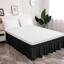 Easy To Install Wrap Around Bed Skirt Three Fabric Sides Elastic Dust Ruffled 16 Inch Tailored Drop, Fade Resistant-Bla, Twin/Twin XL Variant 7 - 黑色 - 查看 1
