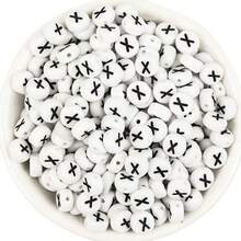 200/500/1000颗 4x7mm 黑色底金色字母图案珠子，DIY项链首饰制作材料 - 白底黑字 - 查看 29