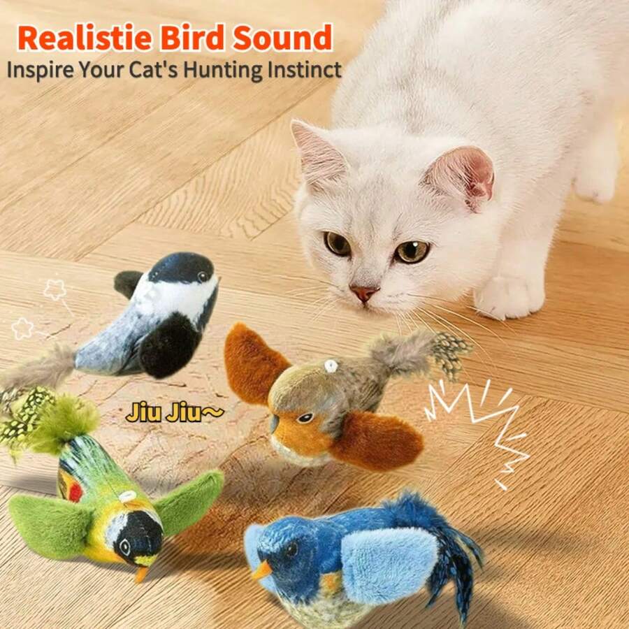 Đồ chơi tương tác cho mèo, hình chim, có thể vỗ cánh và phát ra tiếng hót mô phỏng tiếng chim sẻ.