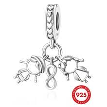 HuooNew 1pc S925 Sterling Silver Sister Portrait Infinity Symbol Pendant, Heart Pattern Engraved DIY Bracelet Large Hole Bead Accessory - Silver - View 2