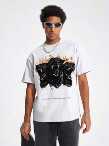 Tiny Spark Camiseta blanca de estilo urbano para hombres con gráfico de pitbull - Blanco - Ver 4