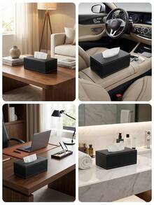 Sleek Tissue Box With Elegant Stitching Smooth Extraction Pu Leather Tissue Holder For Men And Women Minimalist Rectangular Tissue Box To Decorate Vanity Desk Bedroom Living Room Office Coffee Table And Nightstand Kitchen Home Essentials Accessories - Multicolor - View 11