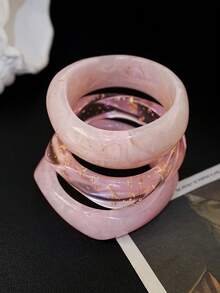 3pcs Elegant Vintage Exaggerated Asymmetrical Resin Bangles, Asymmetrical Color & Texture, For Women - Multicolor - View 5