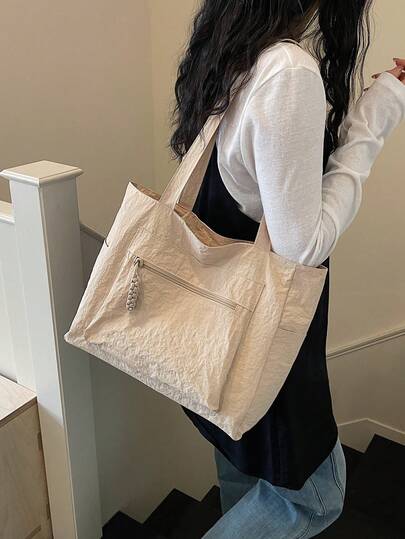 Túi xách nữ đeo một vai, dung tích lớn, túi mua sắm thanh lịch, túi xách tay tối giản bằng vải nylon dành cho người đi làm, túi vải nhẹ nhàng tiện dụng.