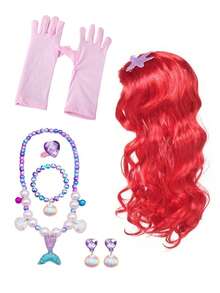 公主美人鱼尾巴套装，服装套装，尾巴项链，贝壳套装，非常适合角色扮演、复活节、生日、圣诞节礼物、派对和小礼物 - 彩色 - 查看 14