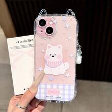 Ốp lưng điện thoại mềm mại thiết kế tai chó/mèo dễ thương, tương thích với iPhone 16/16 Pro Max, 13/14/15. - Trong sáng - Xem 4