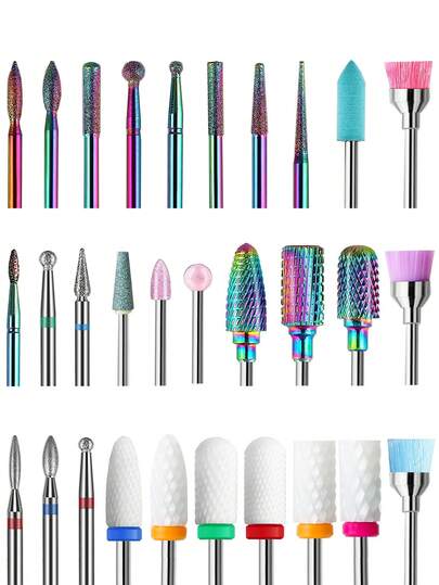 30 Pcs Ceramic Rainbow Diamond Nail Drill Bits, Professional Safety Cuticle Nail Drill Bits Tool, Nails Drills Tips Electric Manicure File Bit For Acrylic Gel Nails Cuticle Manicure